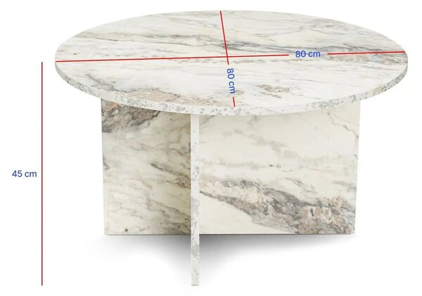 Masuta cafea HARMONI, alb cu efect de marmura, PAL, 80x80x45 cm