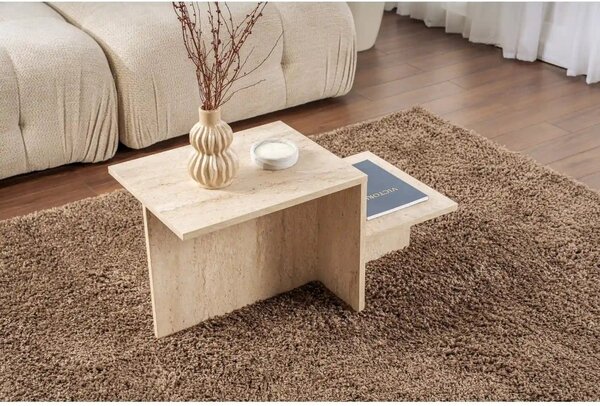 Masuta cafea HARMONY, bej cu efect de piatra travertin, PAL, 80x40x40