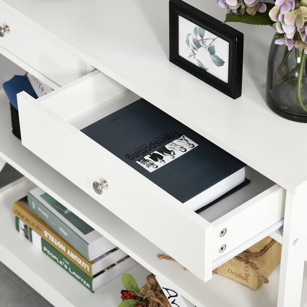 HOMCOM Consolă, cu 2 Sertare și Rafturi Reglabile, Design Modern, Structură Solidă cu Sistem Anti-Răsturnare, 100x30.5x80 cm, Albă | Aosom Romania