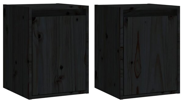 Dulapuri de perete 2 buc.negru, 30x30x40 cm, lemn masiv de pin