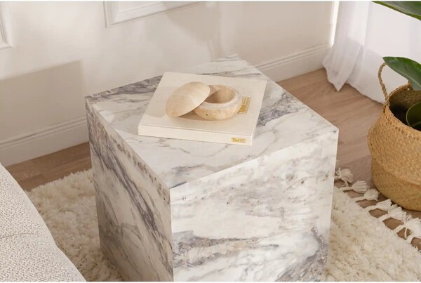 Masuta KUP, alb cu efect de marmura, PAL laminat, 45x45x50 cm