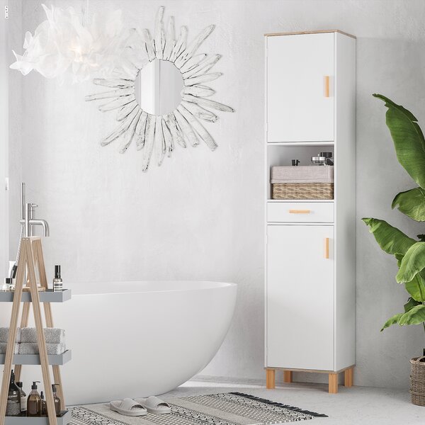 Kleankin Dulap Coloana Space Saver din Lemn pentru Baie Alb | Aosom Romania