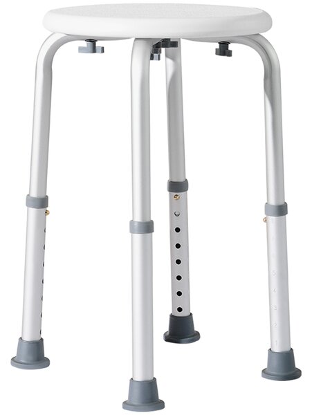 HOMCOM Scaun de Duș pentru Vârstnici cu Înălțime Reglabilă pe 8 Poziții și Picioare Antiderapante, 34.2x34.2x34.8-52.3 cm, Alb | Aosom Romania
