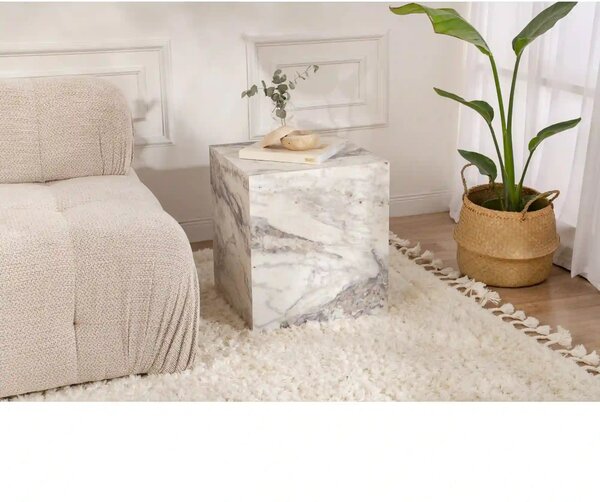 Masuta KUP, alb cu efect de marmura, PAL laminat, 45x45x50 cm
