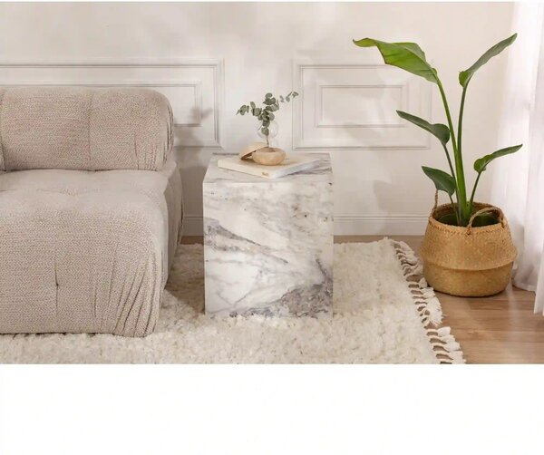 Masuta KUP, alb cu efect de marmura, PAL laminat, 45x45x50 cm