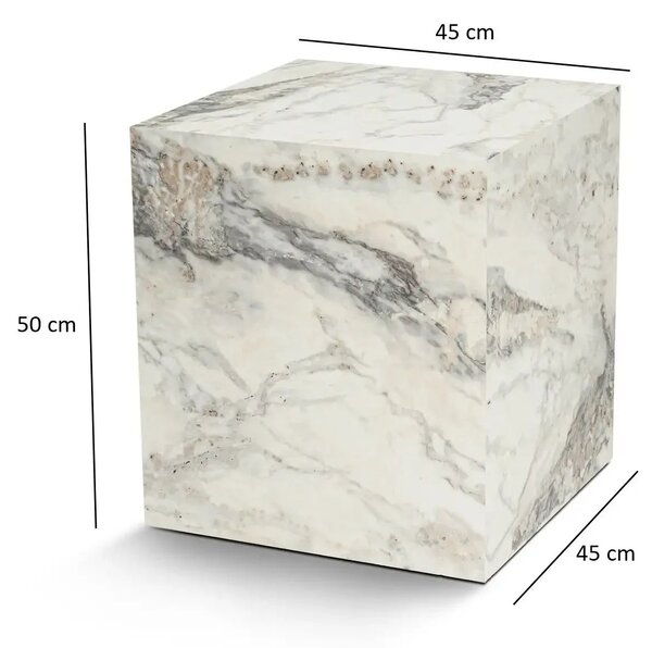 Masuta KUP, alb cu efect de marmura, PAL laminat, 45x45x50 cm