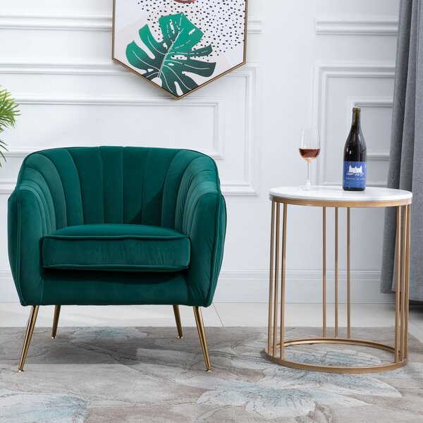 HOMCOM Fotoliu Elegant din Catifea Verde cu Picioare Metalice Aurii Confort Superior pentru Living | Aosom Romania