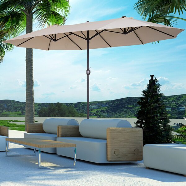 Umbrela de Gradina Impermeabila Outsunny, 12 nervuri metalice Anti-UV Bej, 460x270x240cm | Aosom Romania