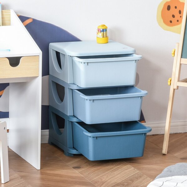 HomCom dulap cu 3 sertare din plastic, ideal pentru depozitarea jucăriilor copiilor, 37x37x56.5 cm, capacitate 10 kg/sertar | Aosom Romania