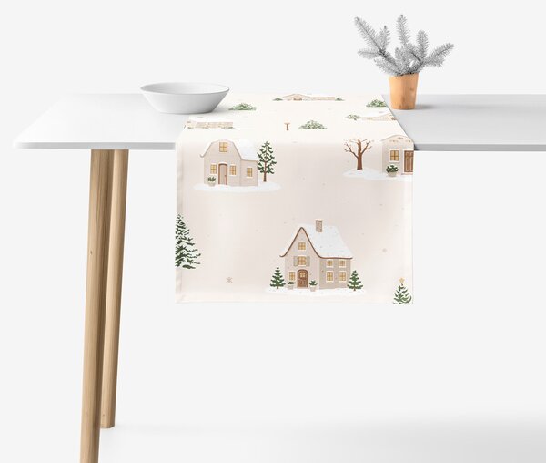 Goldea napron de masă de crăciun 100% bumbac - sat înzăpezit 35x140 cm