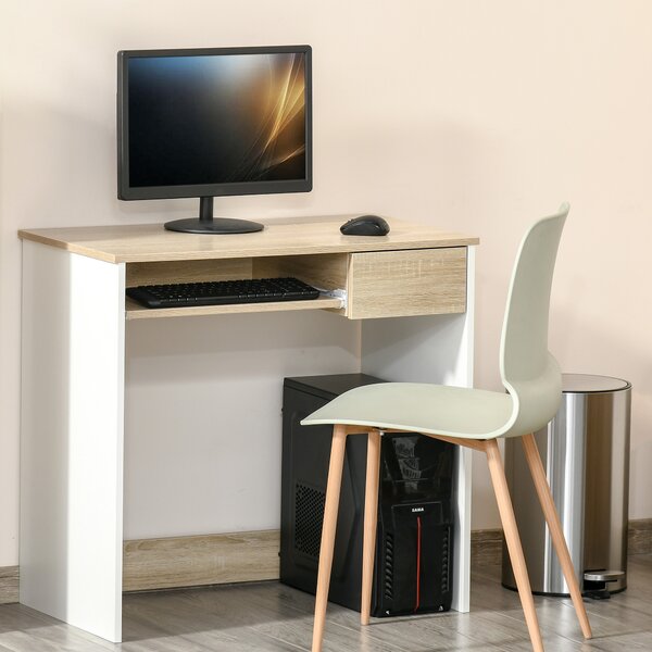 HOMCOM Birou pentru Dormitor, PC din Lemn, Blat Tastatură, Design Compact, Alb și Stejar, Ideal pentru Spații Mici | Aosom Romania