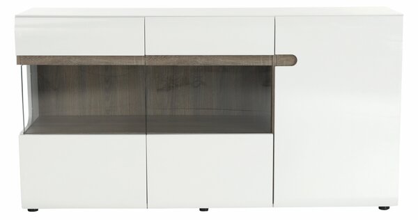 KONDELA Comodă, albă strălucitoare HG/stejar sonoma închis, LYNATET TYP 42