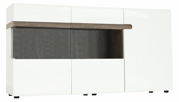 KONDELA Comodă, albă strălucitoare HG/stejar sonoma închis, LYNATET TYP 42