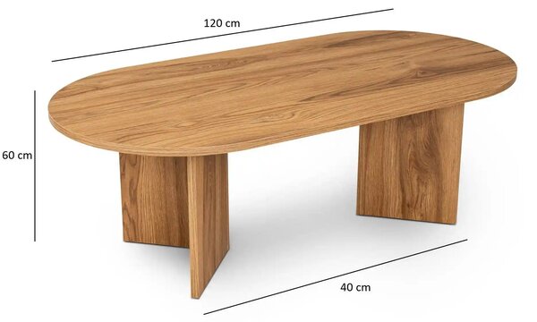Masuta cafea OVAL, stejar, PAL, 120x40x60 cm