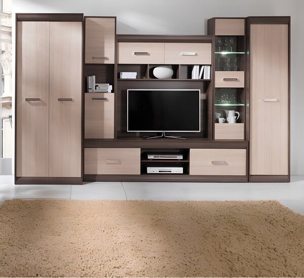 KONDELA Mobilă de living, PAL/MDF, stejar deschis/stejar închis, KORINA
