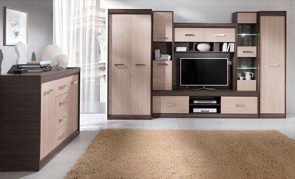 KONDELA Mobilă de living, PAL/MDF, stejar deschis/stejar închis, KORINA