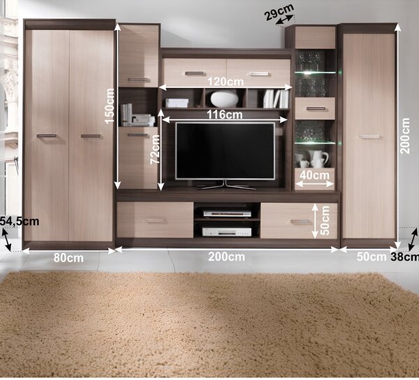 KONDELA Mobilă de living, PAL/MDF, stejar deschis/stejar închis, KORINA