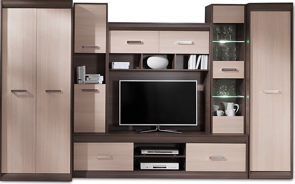 KONDELA Mobilă de living, PAL/MDF, stejar deschis/stejar închis, KORINA