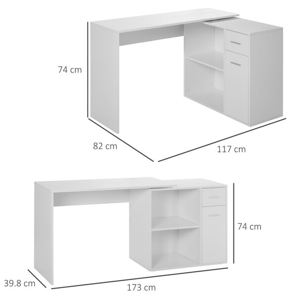 HOMCOM Birou Unghiular Versatil cu Raft, Design Modern, Alb, 117x82x74 cm | Aosom Romania