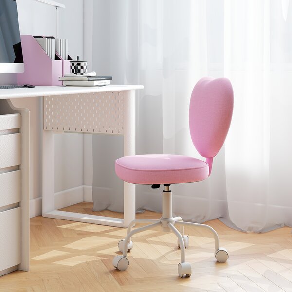 HOMCOM Scaun de Birou în Formă de Inimă, Bază cu 5 Roți, Înălțime Reglabilă, 40x50x79-89 cm, Roz | Aosom Romania