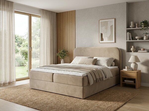 Pat tapitat boxspring FORENA 160x200 cm bej Saltea: Saltea cu arcuri Bonell