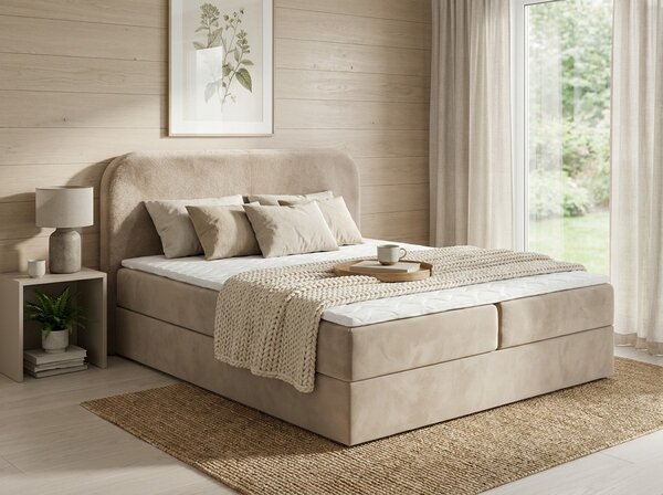 Pat tapitat boxspring FORENA 160x200 cm bej Saltea: Saltea cu arcuri Bonell
