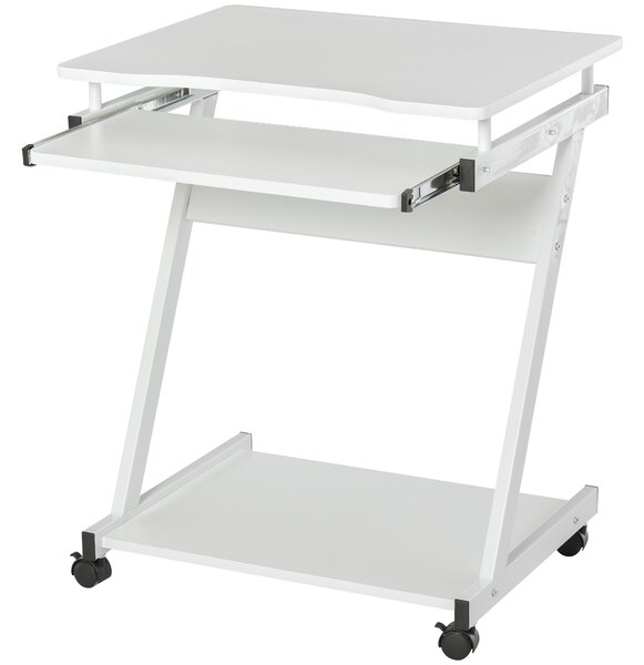 Masa cu roti HOMCOM, suport PC/laptop, 60x48x73cm alb | Aosom Romania