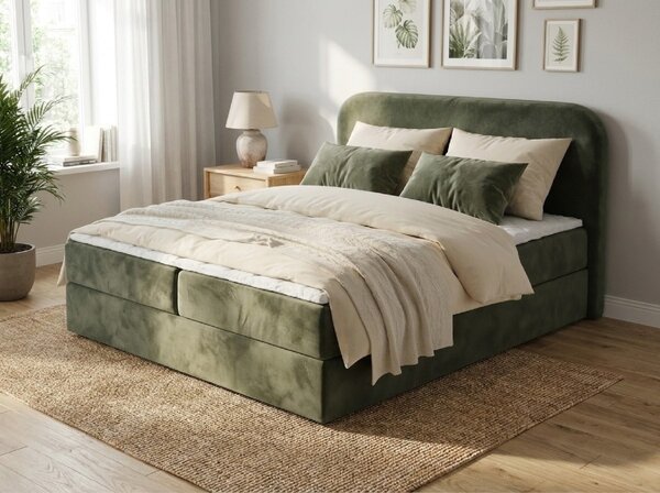 Pat tapițat boxspring FORENA 140x200 cm verde inchis Saltea: Saltea cu arcuri Bonell
