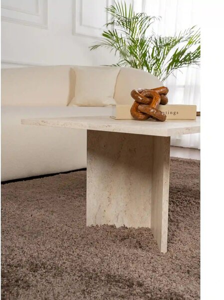 Masuta cafea SABIN, bej cu efect de piatra travertin, PAL, 119x60x40 c