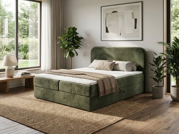Pat tapițat boxspring FORENA 140x200 cm verde inchis Saltea: Saltea cu arcuri Bonell