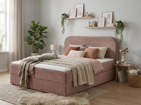 Pat tapițat boxspring FORENA 160x200 cm roz vechi Saltea: Saltea cu arcuri Bonell