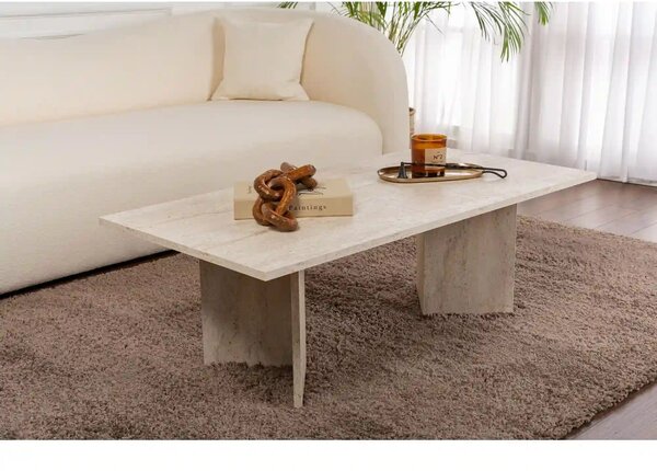 Masuta cafea SABIN, bej cu efect de piatra travertin, PAL, 119x60x40 c