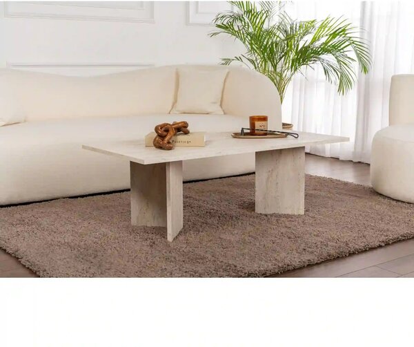 Masuta cafea SABIN, bej cu efect de piatra travertin, PAL, 119x60x40 c