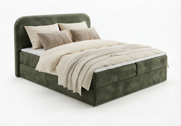 Pat tapițat boxspring FORENA 140x200 cm verde inchis Saltea: Saltea cu arcuri Bonell