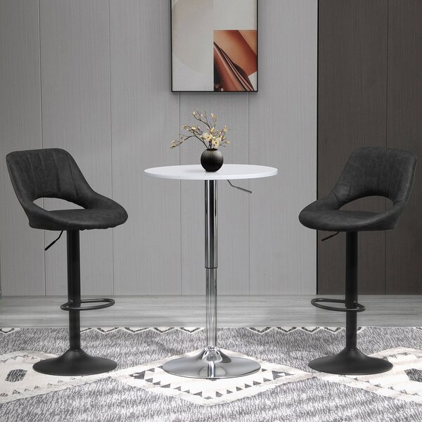Set 2 Scaune de bar HOMCOM, Inaltime reglabila, Piele sintetica, Metal, 44x49x90-110cm Negru | Aosom Romania