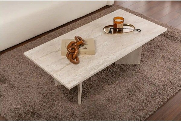 Masuta cafea SABIN, bej cu efect de piatra travertin, PAL, 119x60x40 c