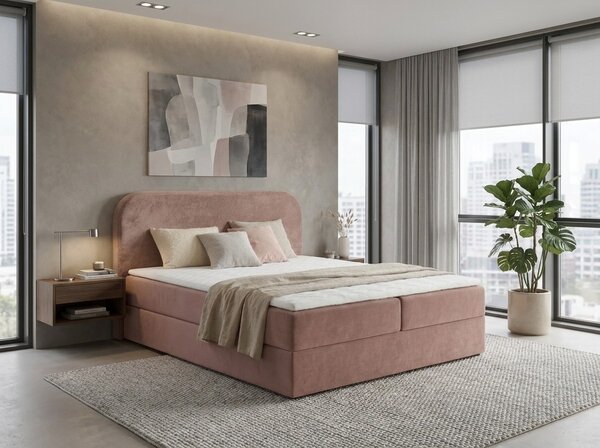 Pat tapițat boxspring FORENA 160x200 cm roz vechi Saltea: Saltea cu arcuri Bonell
