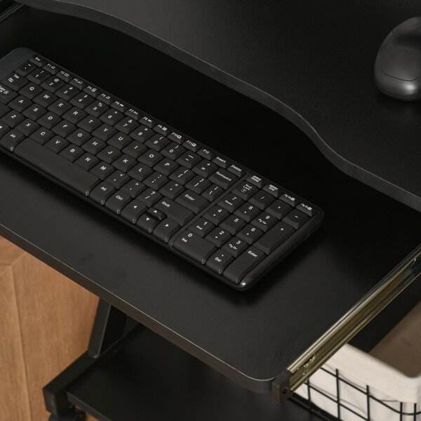 Birou cu suport pentru PC si tastatura, cu 4 roti, negru 60x48x73cm HOMCOM | Aosom RO