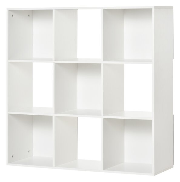 Biblioteca Albă pentru Casa si Birou, Raft cu Design Modern cu 9 Compartimente din Lemn, 91,5 x 29,5 x 91,5 cm HOMCOM | Aosom Romania