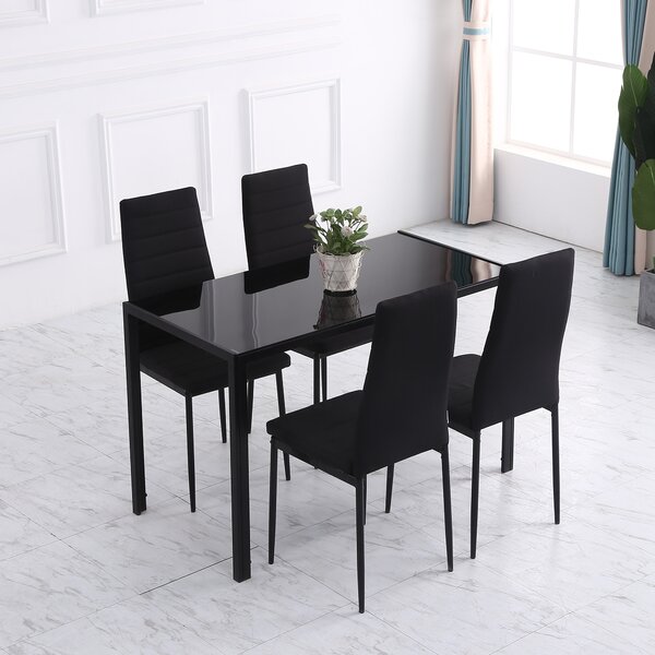 Set 4 scaune captusite pentru sufragerie, mobilier modern, scaun negru, scaun pentru bucatarie HOMCOM | Aosom RO
