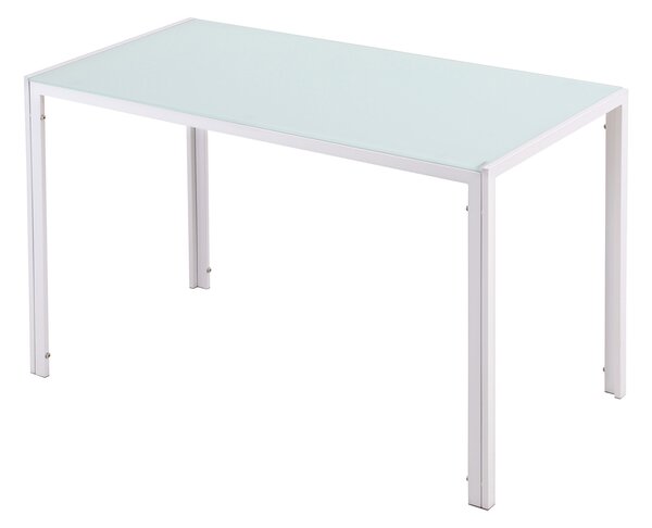HOMCOM Masă Dreptunghiulară pentru 4 Persoane din Metal și Sticlă Securizată, 120x60x75 cm, Alb | Aosom Romania