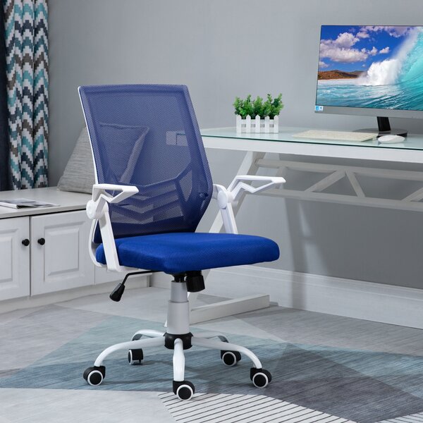 Scaun de Birou Ergonomic cu Cotiere si Suport Lombar, Fotoliu Birou Pivotant si Inaltime Reglabila din Tesatura Albastra Vinsetto | Aosom Romania