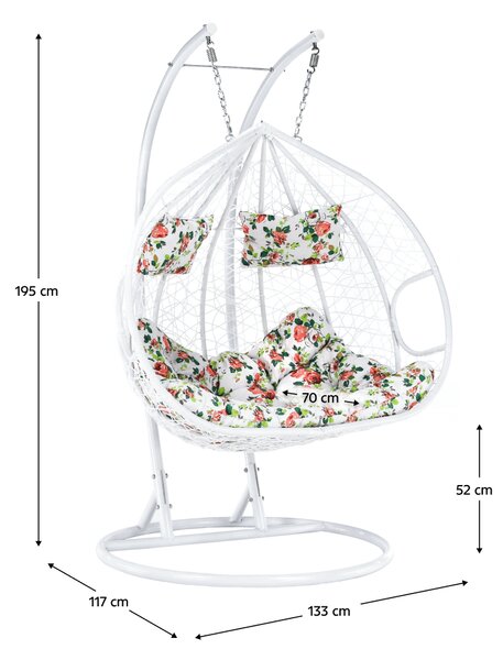 KONDELA Scaun agăţat dublu, alb/model floral, DALVEA 2 NEW
