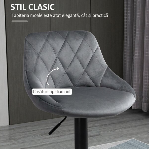 HOMCOM Scaun bar Reglabile in Inaltime cu Spatar, Greutate Suportata 120kg,51.5x48x83-104cm, gri | Aosom Romania