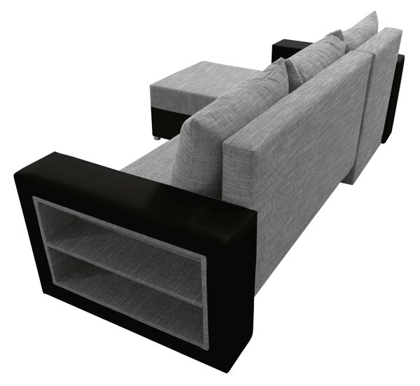 KONDELA Canapea extensibilă cu raft, melanj negru/gri, stânga, MERAK ROH