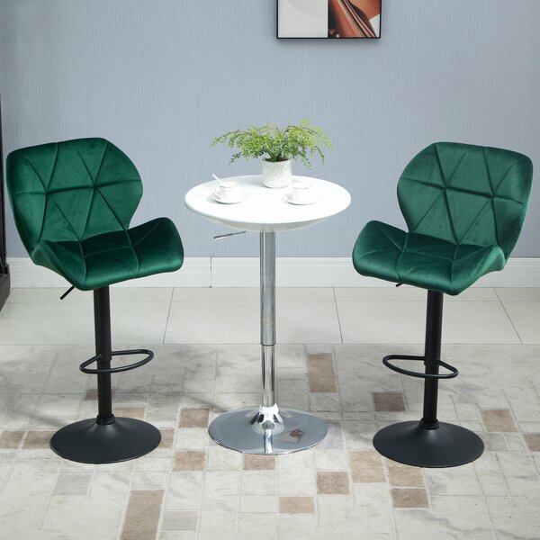 HOMCOM Scaun Bar, 2 piese, cu Înălțime Reglabilă, Bază Metalică cu pad-urile antiderapante, 46x48x83-104 cm, Verde | Aosom Romania