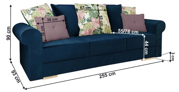 KONDELA Canapea extensibilă cu spaţiu de depozitare, albastră/roz/cu model, SMOKY
