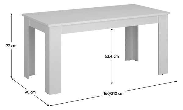 KONDELA Masă dining extensibilă, albă, 160-210x90 cm, ERODIN
