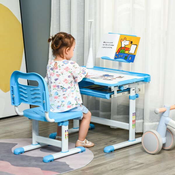 HOMCOM Birou Copii de 6-12 ani cu Lampa, masa cu scaune copii, cu design Ergonomic, Inălțimea Reglabilă, 70x49.5x80-105 cm | Aosom Romania