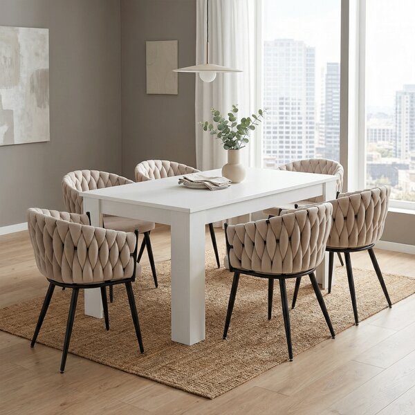 KONDELA Masă dining extensibilă, albă, 160-210x90 cm, ERODIN